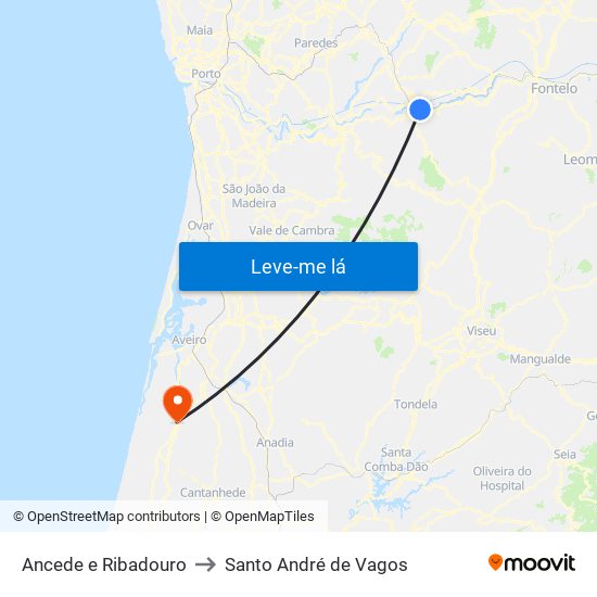 Ancede e Ribadouro to Santo André de Vagos map