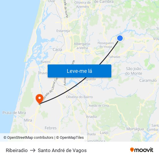 Ribeiradio to Santo André de Vagos map