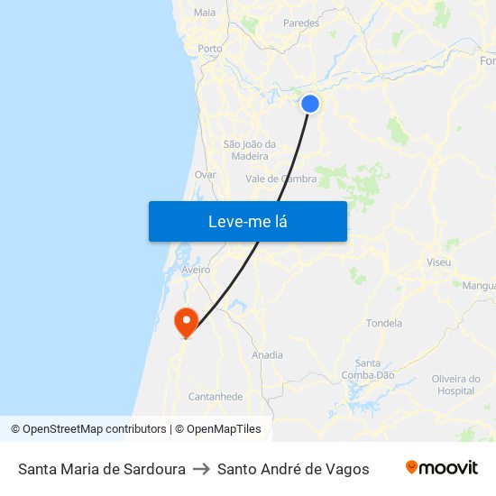 Santa Maria de Sardoura to Santo André de Vagos map