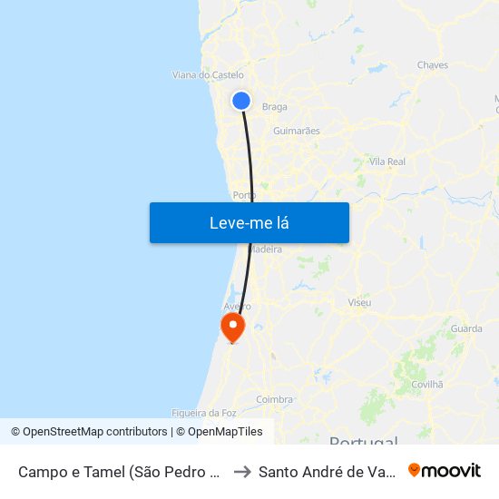 Campo e Tamel (São Pedro Fins) to Santo André de Vagos map