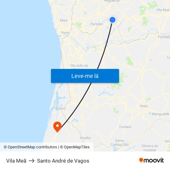 Vila Meã to Santo André de Vagos map