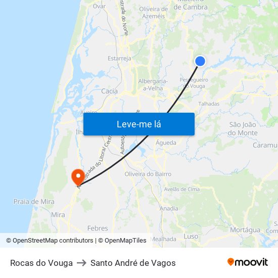Rocas do Vouga to Santo André de Vagos map