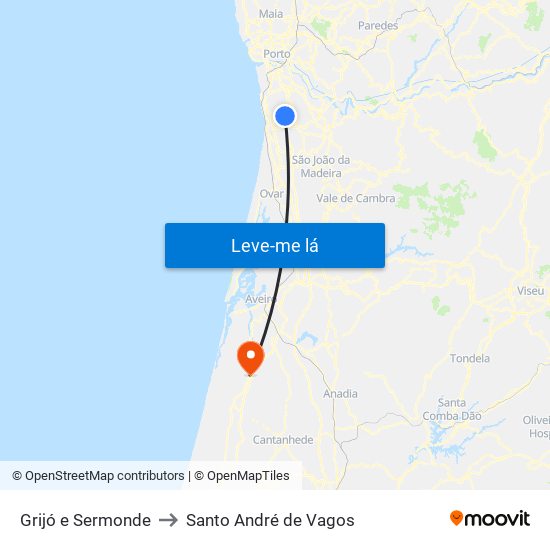 Grijó e Sermonde to Santo André de Vagos map