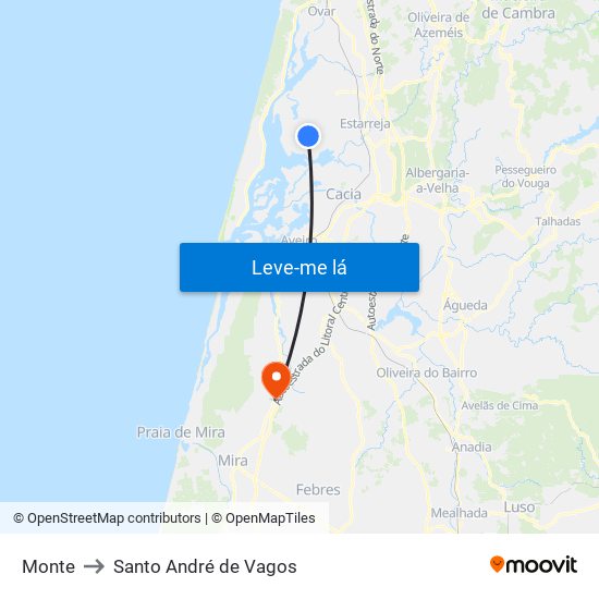 Monte to Santo André de Vagos map