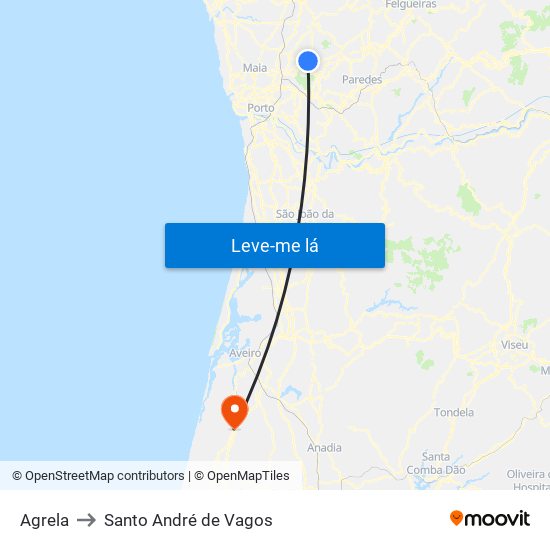 Agrela to Santo André de Vagos map