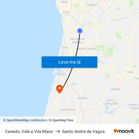 Canedo, Vale e Vila Maior to Santo André de Vagos map