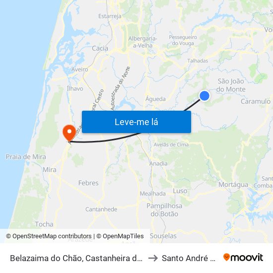 Belazaima do Chão, Castanheira do Vouga e Agadão to Santo André de Vagos map