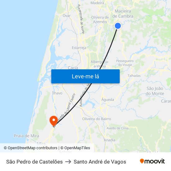 São Pedro de Castelões to Santo André de Vagos map