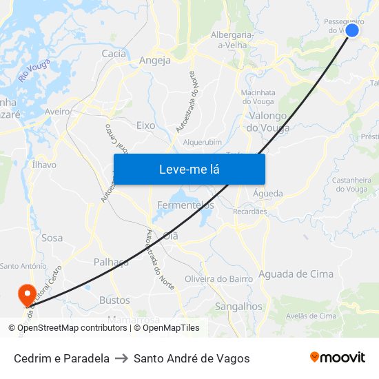 Cedrim e Paradela to Santo André de Vagos map