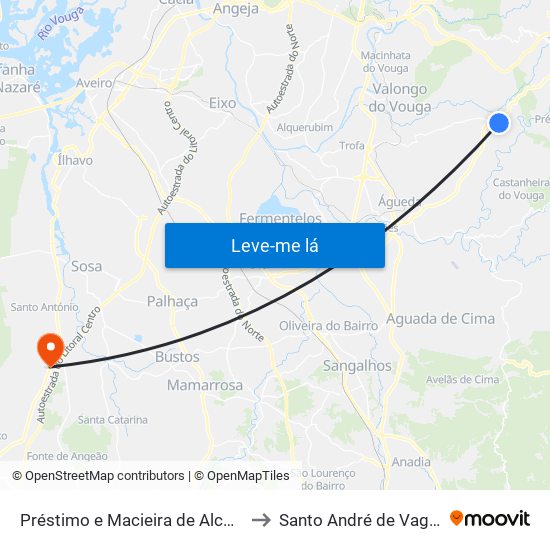 Préstimo e Macieira de Alcoba to Santo André de Vagos map