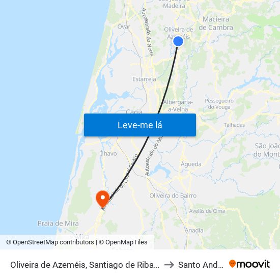 Oliveira de Azeméis, Santiago de Riba-Ul, Ul, Macinhata da Seixa e Madail to Santo André de Vagos map