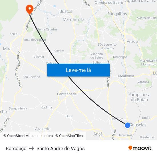 Barcouço to Santo André de Vagos map