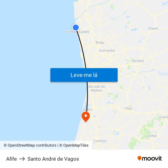 Afife to Santo André de Vagos map