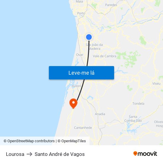 Lourosa to Santo André de Vagos map