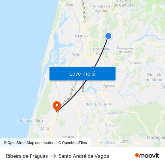 Ribeira de Fráguas to Santo André de Vagos map