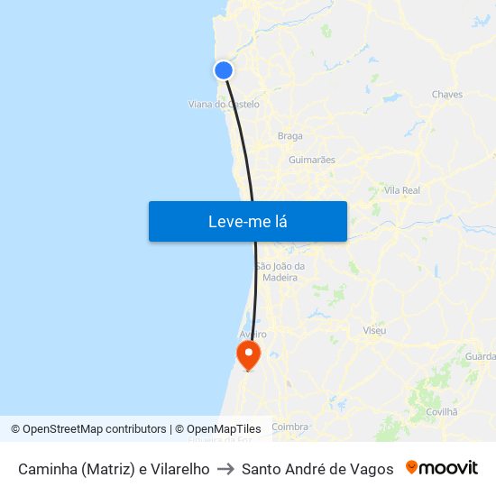 Caminha (Matriz) e Vilarelho to Santo André de Vagos map