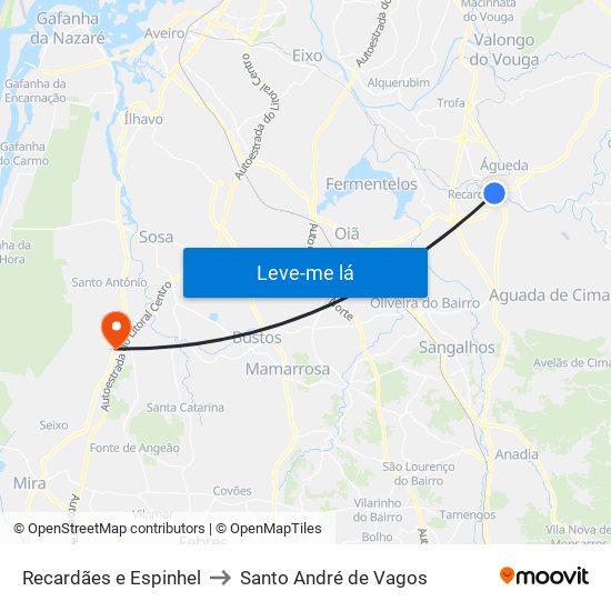 Recardães e Espinhel to Santo André de Vagos map