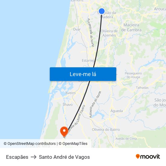 Escapães to Santo André de Vagos map