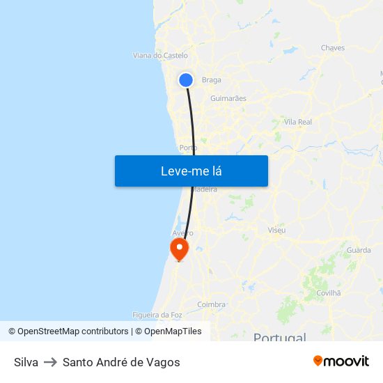 Silva to Santo André de Vagos map