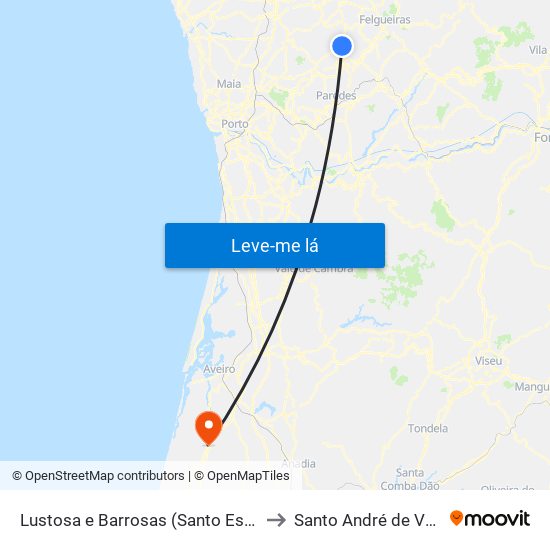 Lustosa e Barrosas (Santo Estêvão) to Santo André de Vagos map