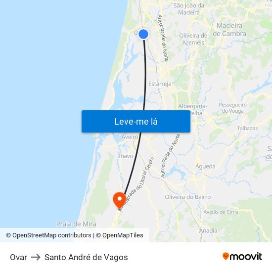 Ovar to Santo André de Vagos map