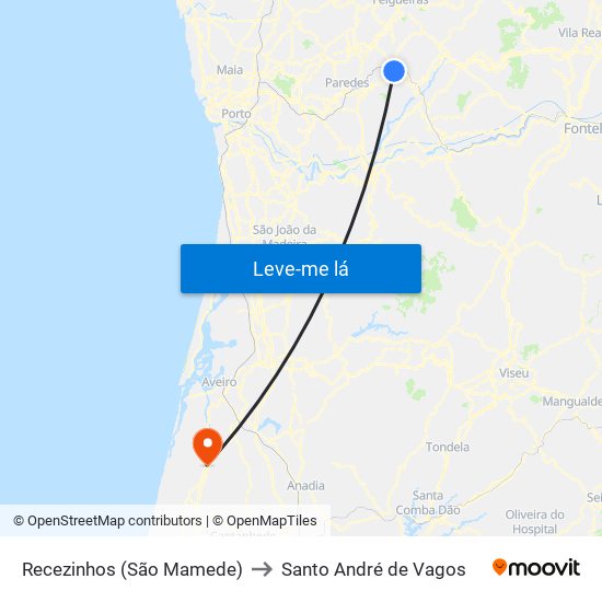 Recezinhos (São Mamede) to Santo André de Vagos map