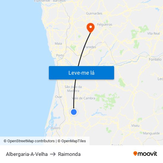 Albergaria-A-Velha to Raimonda map