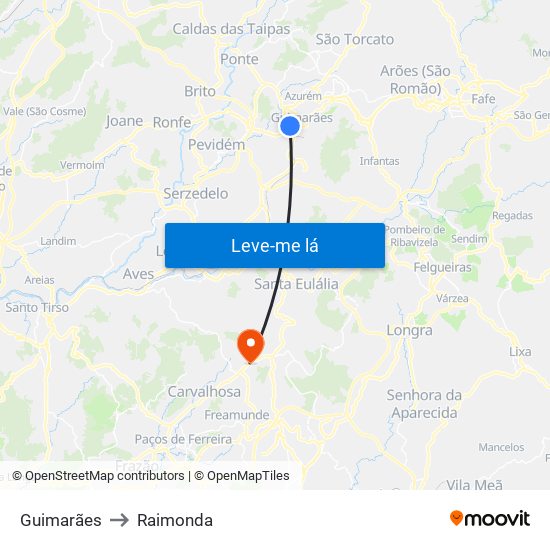 Guimarães to Raimonda map