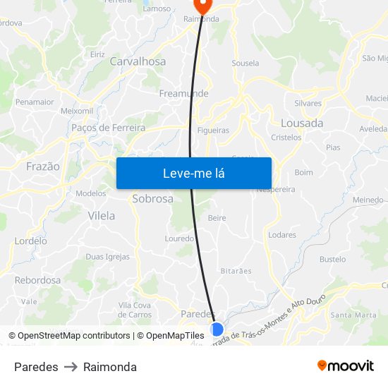 Paredes to Raimonda map