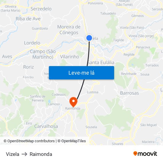 Vizela to Raimonda map