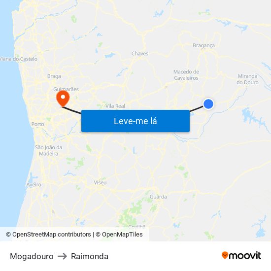 Mogadouro to Raimonda map