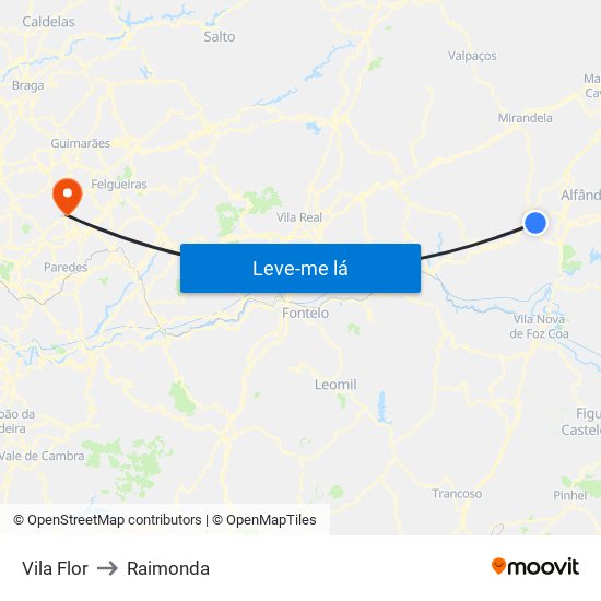 Vila Flor to Raimonda map