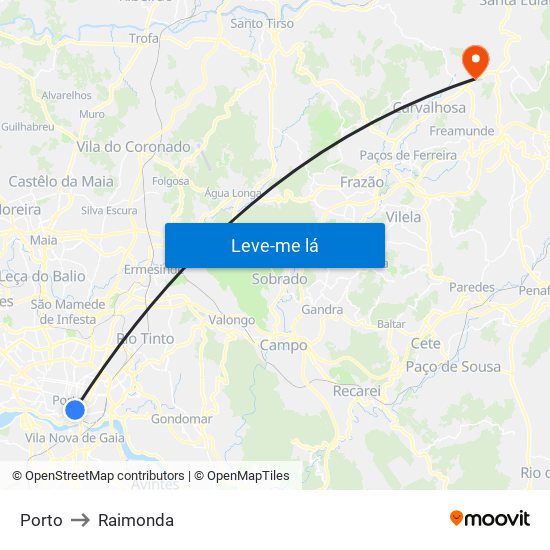 Porto to Raimonda map