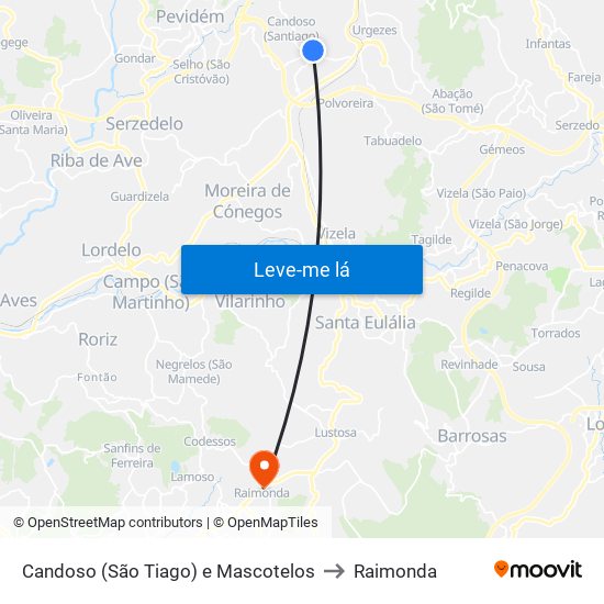 Candoso (São Tiago) e Mascotelos to Raimonda map