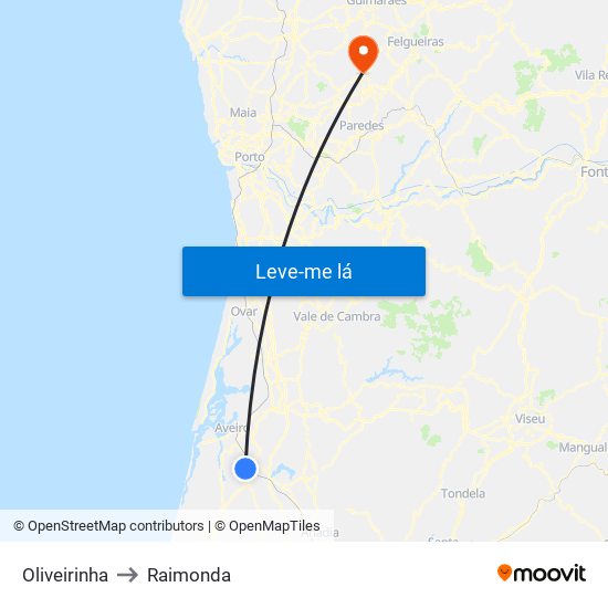 Oliveirinha to Raimonda map