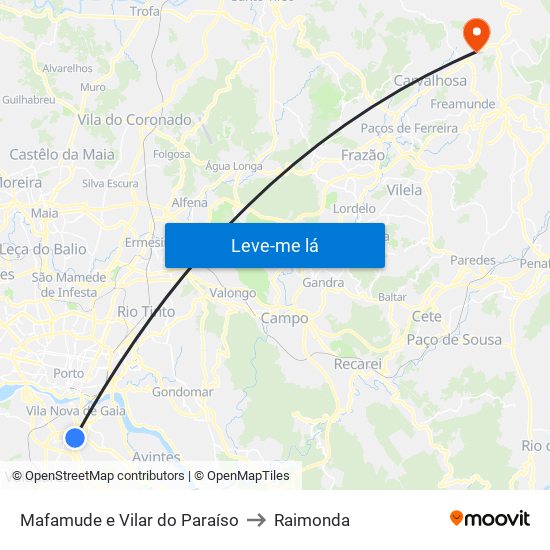 Mafamude e Vilar do Paraíso to Raimonda map