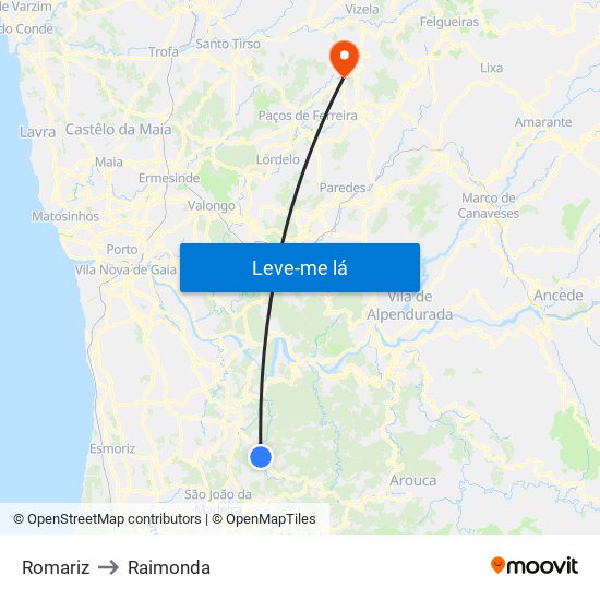 Romariz to Raimonda map