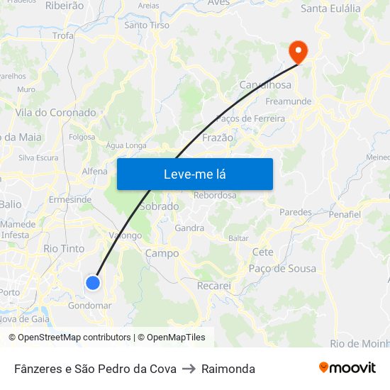 Fânzeres e São Pedro da Cova to Raimonda map