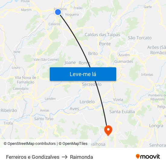 Ferreiros e Gondizalves to Raimonda map
