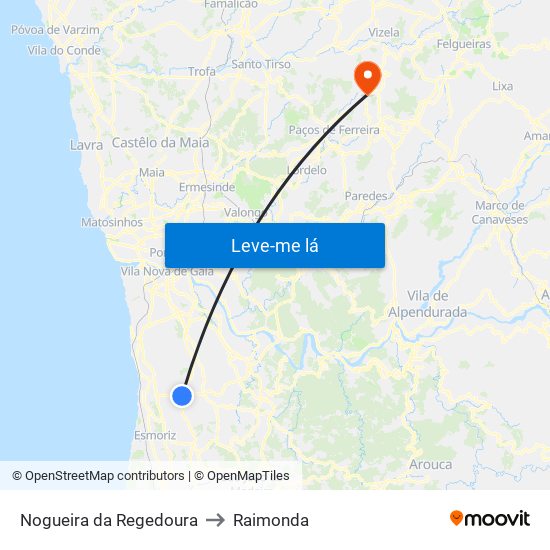 Nogueira da Regedoura to Raimonda map