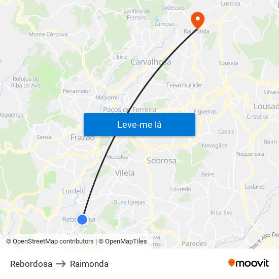 Rebordosa to Raimonda map