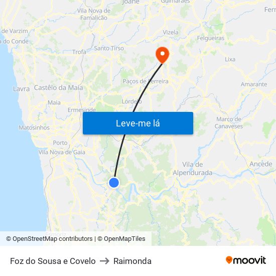 Foz do Sousa e Covelo to Raimonda map