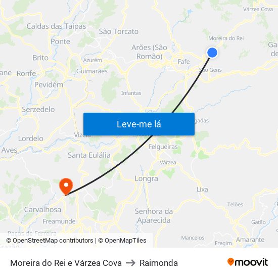 Moreira do Rei e Várzea Cova to Raimonda map