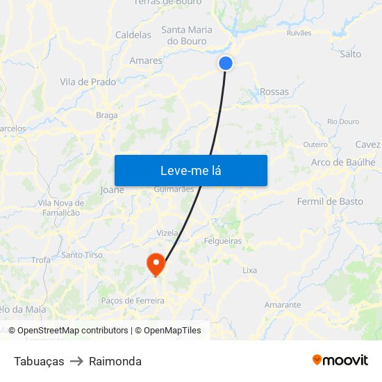 Tabuaças to Raimonda map