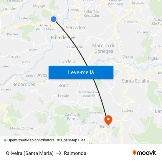 Oliveira (Santa Maria) to Raimonda map