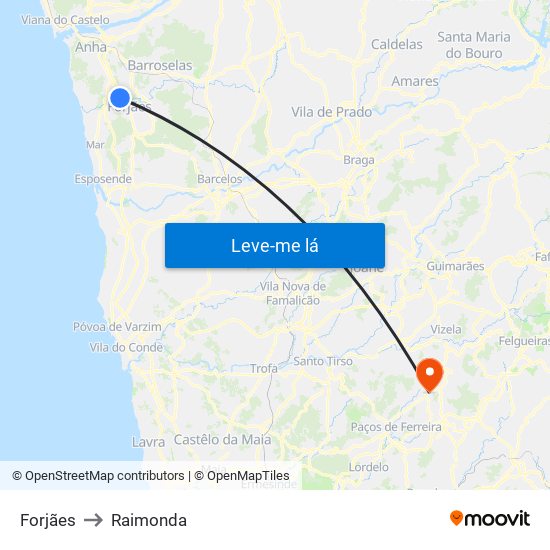 Forjães to Raimonda map