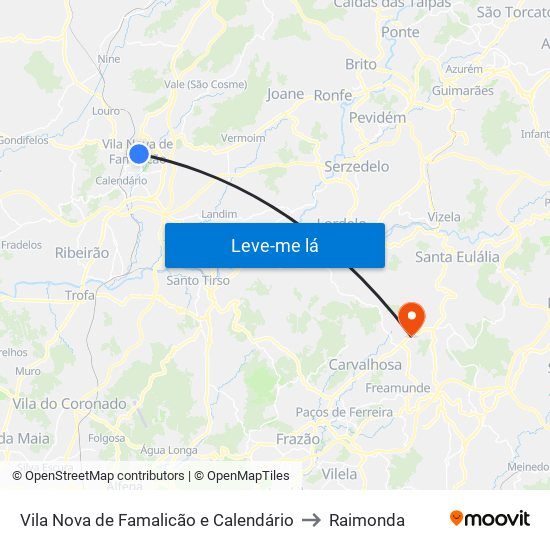Vila Nova de Famalicão e Calendário to Raimonda map