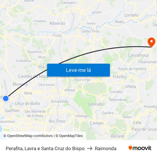 Perafita, Lavra e Santa Cruz do Bispo to Raimonda map