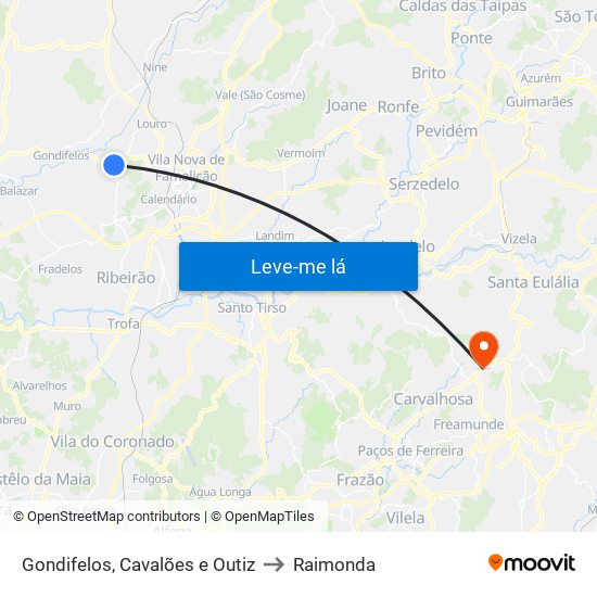 Gondifelos, Cavalões e Outiz to Raimonda map