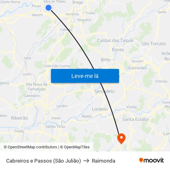 Cabreiros e Passos (São Julião) to Raimonda map